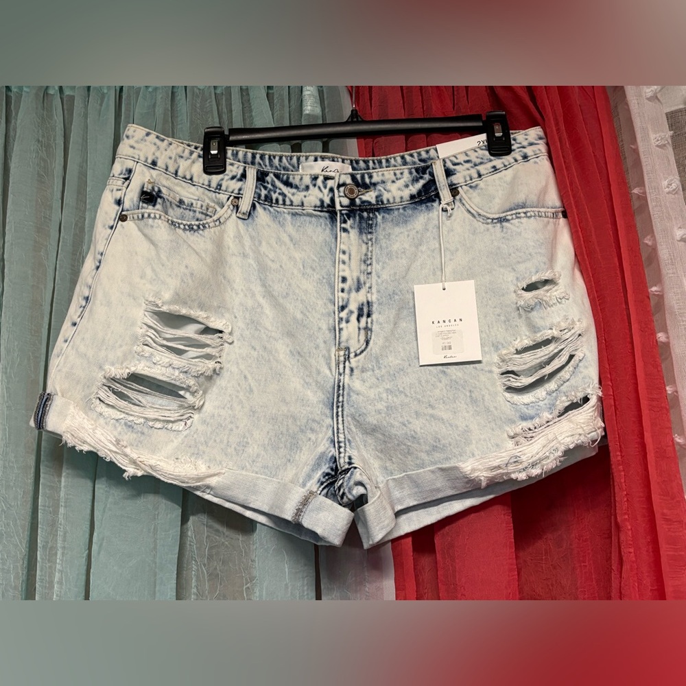 Kancan Light Blue Distressed Denim Shorts